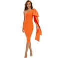 thumbnail image 1 of BEAUKEY Bow-Knot One Shoulder Long Sleeve Bandage Dresses Women's Sexy Bodycon Orange Evening Vestidos S, 1 of 6