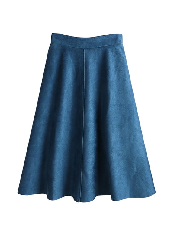 High Waist A Line Flare Midi Knee Length Skirt Faux Suede Fall Winter skirt