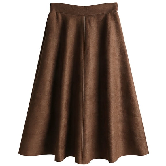 BEAUKEY High Waist A Line Flare Midi Knee Length Skirt Faux Suede Fall Winter skirt