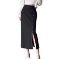 thumbnail image 1 of BEAUKEY Midi Skirt For Women Side Slits Straight Skirt Chinese Pearl Buckle Knitted Skirt, 1 of 5
