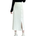 thumbnail image 1 of BEAUKEY Midi Skirt For Women Side Slits Straight Skirt Chinese Pearl Buckle Knitted Skirt, 1 of 6