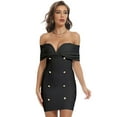 thumbnail image 1 of BEAUKEY Women Off Shoulder V Neck Bandage Dress Button Summer Female Bodycon Mini Black, 1 of 6