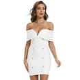 thumbnail image 1 of BEAUKEY Women Off Shoulder V Neck Bandage Dress Button Summer Female Bodycon Mini White, 1 of 6