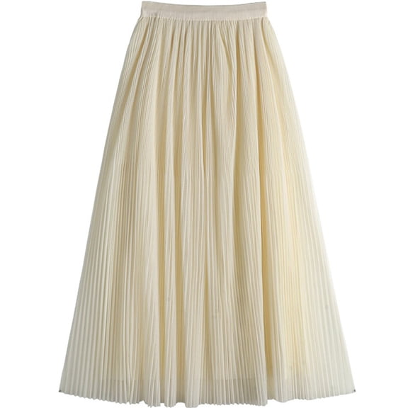 BEAUKEY Women's Midi Skirt Pleated Tulle Skirt High Waist Layered A Line Skirt Reversible Mesh Long Skirt