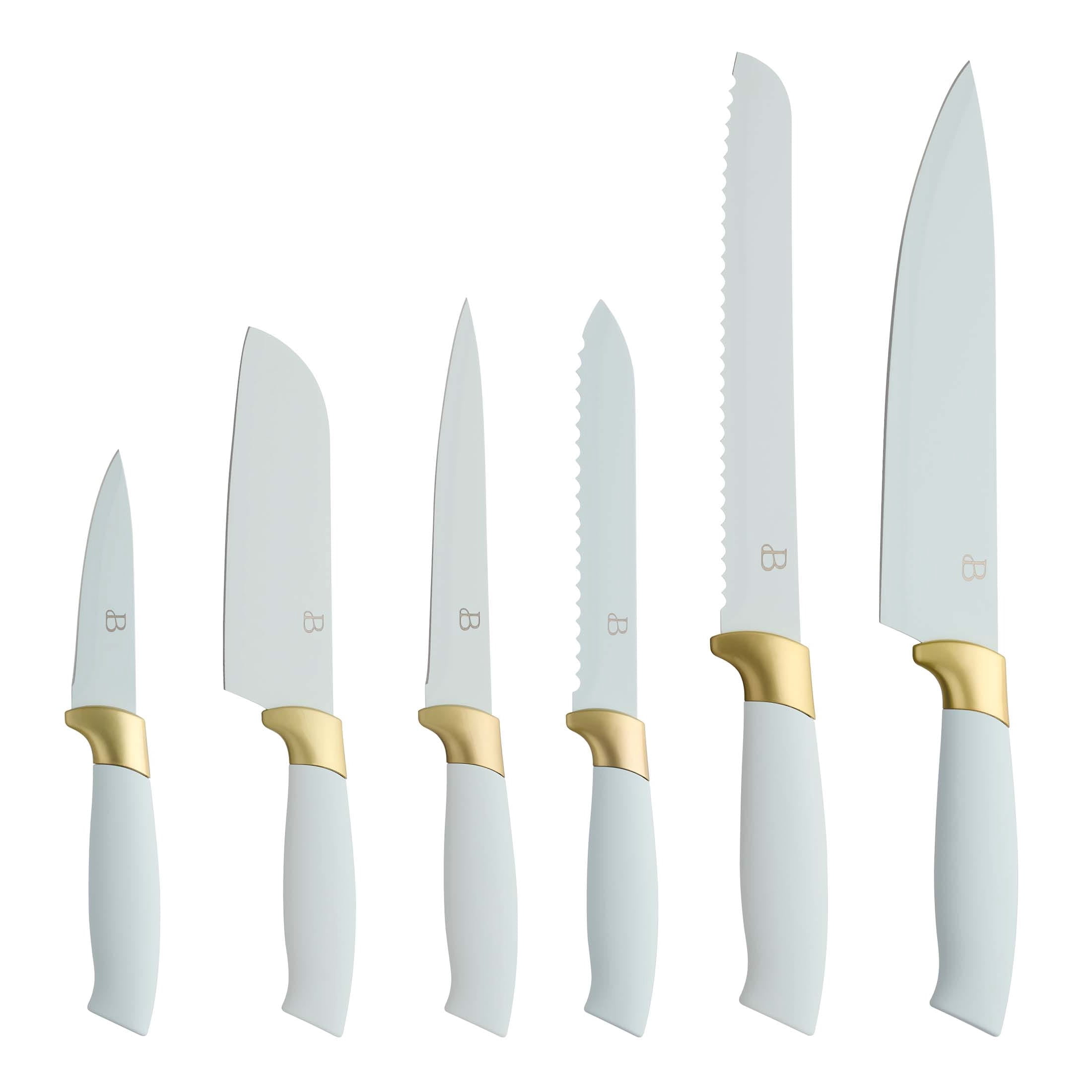Beautiful 6-Piece Soft Grip Knife Set Hydrangea with Gold Accent by Drew Barrymore