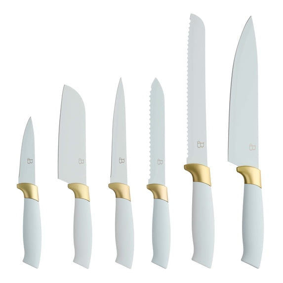 Beautiful 6-Piece Soft Grip Knife Set Hydrangea with Gold Accent by Drew Barrymore