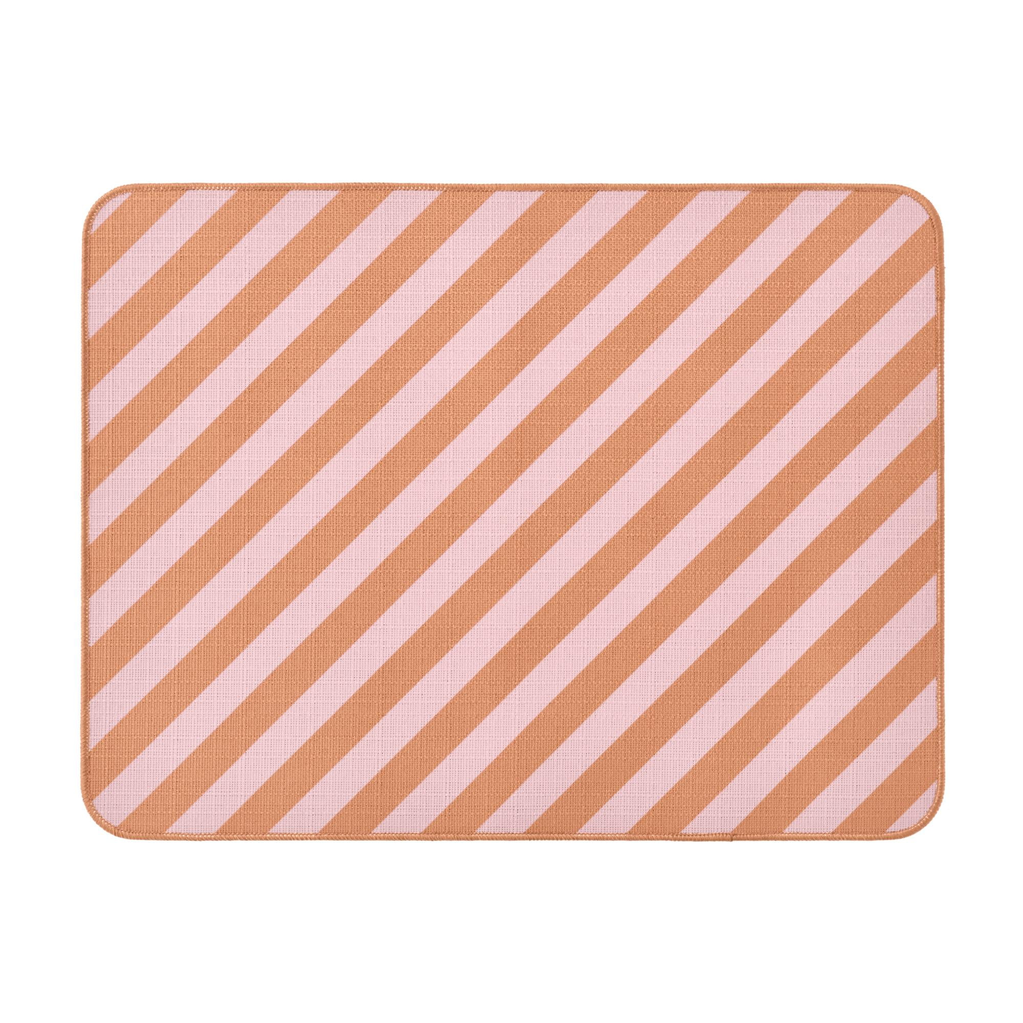Beautiful Printed Stripe Dish Drying Mat by Drew Barrymore, Coral Rose, 24"Wx18"