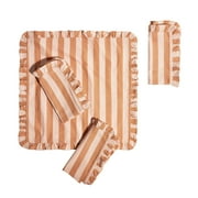 Beautiful Ruffle Stripe 4-Piece Napkin Set by Drew Barrymore, Coral Rose, 19"W x 19"L