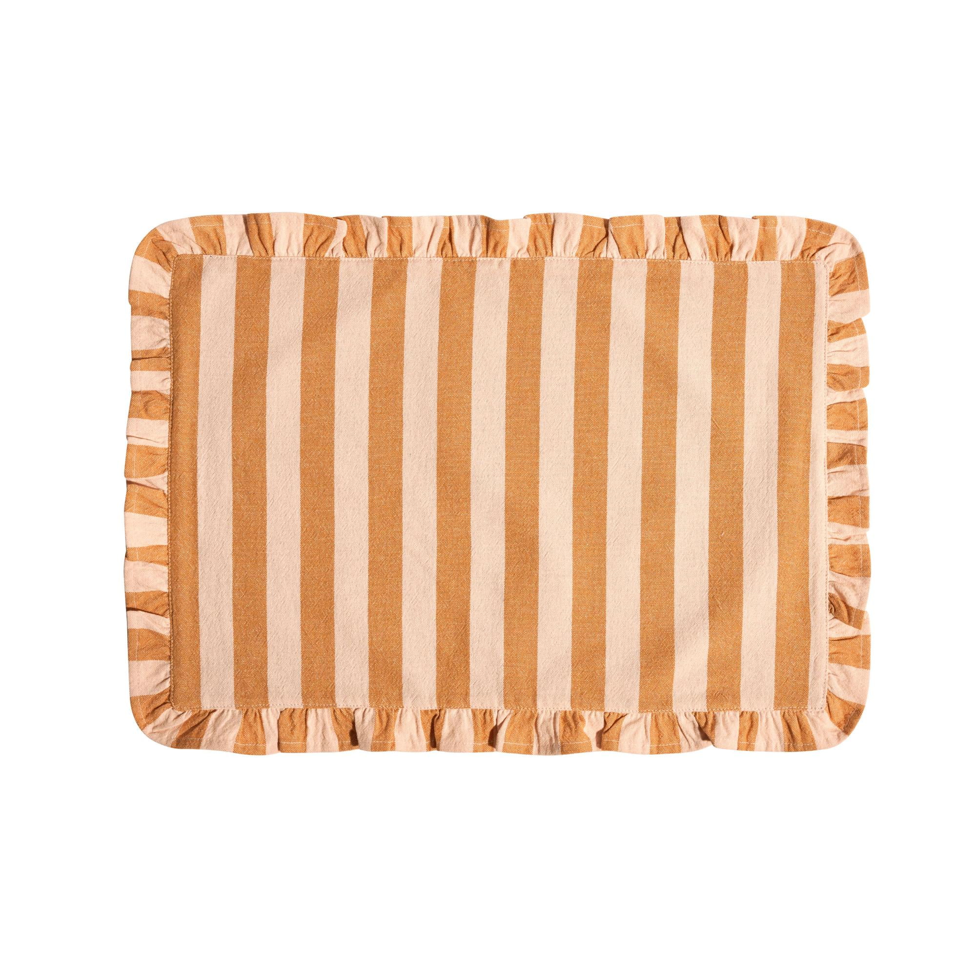 Beautiful Home by Drew Barrymore Ruffle Stripe Fabric Placemat, Coral Rose, 20"W x 14"L