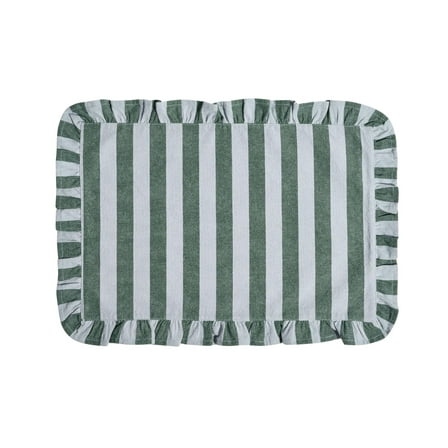 Beautiful Ruffle Stripe Fabric Placemat by Drew Barrymore, Cornflower Blue/Thyme Green, 20"W x 14"L