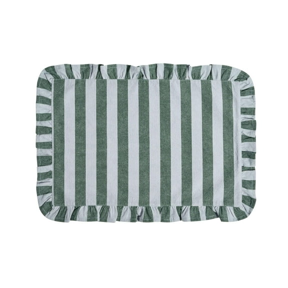 Beautiful Ruffle Stripe Fabric Placemat by Drew Barrymore, Cornflower Blue/Thyme Green, 20"W x 14"L