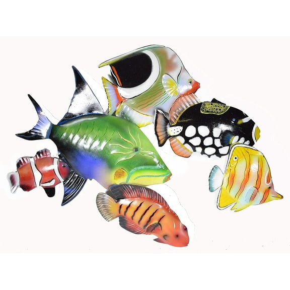 BEAUTIFUL UNIQUE rainbow NAUTICAL SCHOOL OF FISH CONTEMPORARY METAL WALL ART