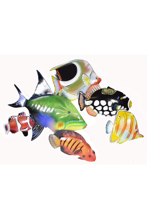 BEAUTIFUL UNIQUE rainbow NAUTICAL SCHOOL OF FISH CONTEMPORARY METAL WALL ART