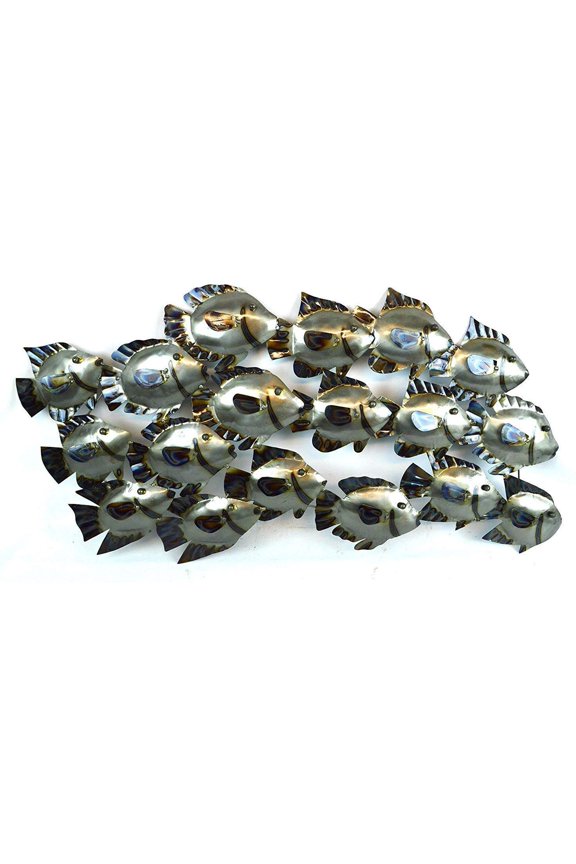 BEAUTIFUL UNIQUE silver NAUTICAL SCHOOL OF FISH METAL WALL ART