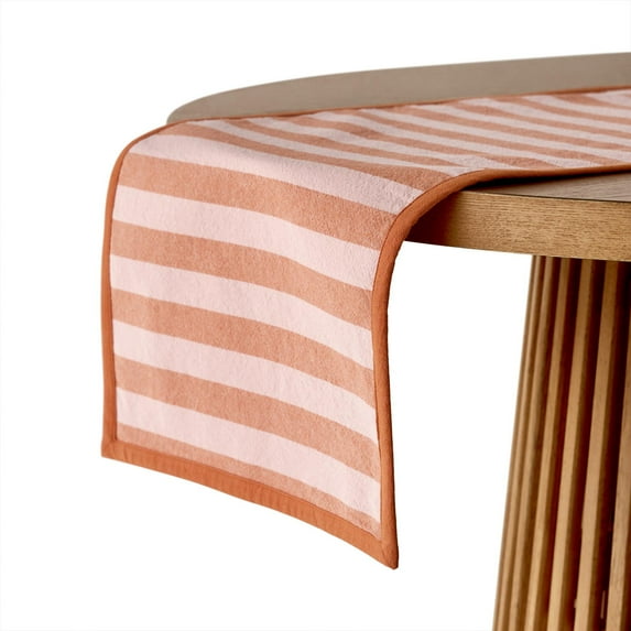 Beautiful Yarn Dyed Stripe Table Runner by Drew Barrymore, Coral Rose, 72"W x 14"L