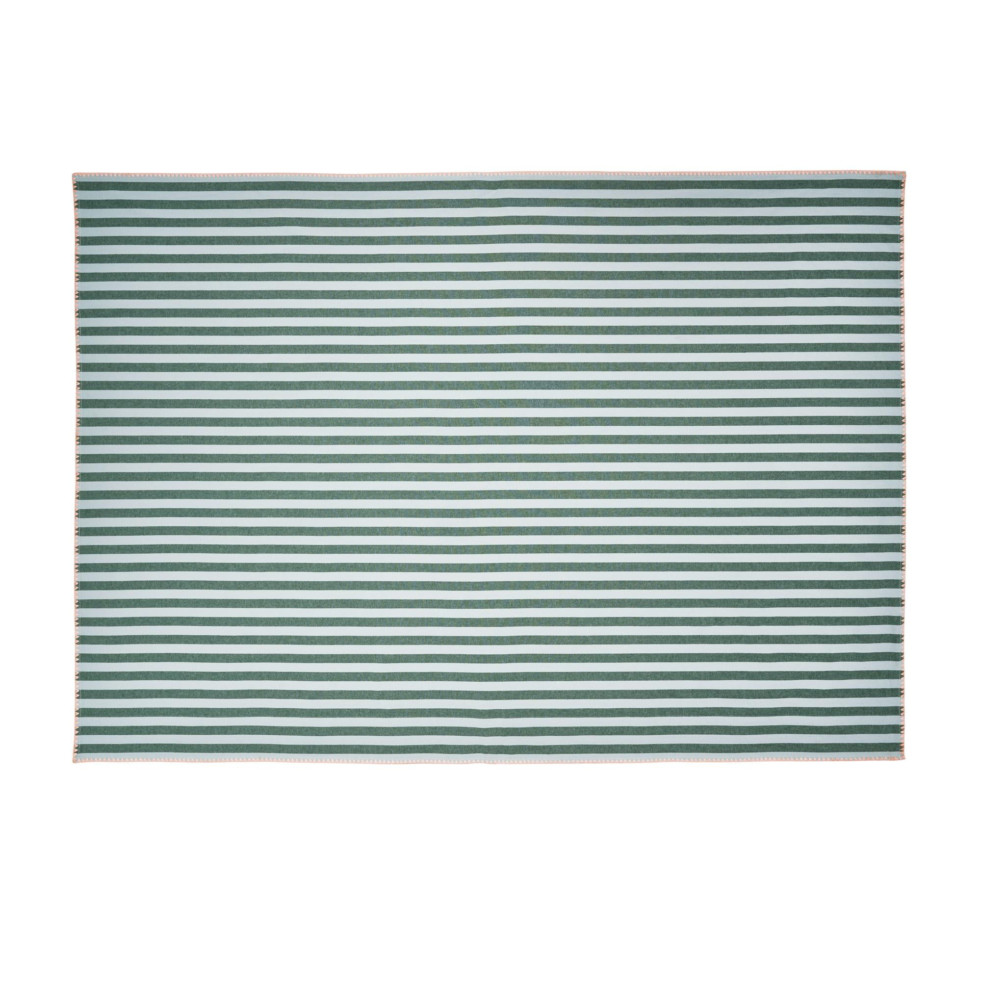 Beautiful by Drew Barrymore Tablecloth, Yarn-Dyed Stripe with Whipstitch, Thyme Blue, 84 in x 60 in