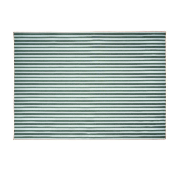 Beautiful Yarn Dyed Stripe Whipstitch Fabric Tablecloth by Drew Barrymore, Thyme Blue, 84"W x 60"L