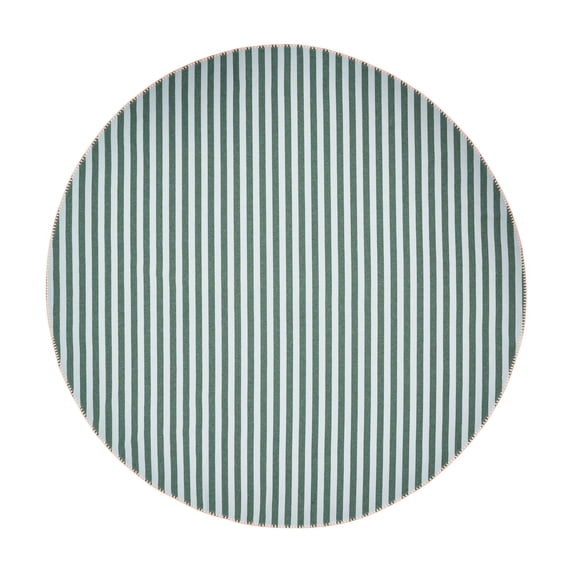 Beautiful Home by Drew Barrymore Yarn Dyed Stripe Whipstitch Fabric Tablecloth, Thyme Blue, 70 in Round
