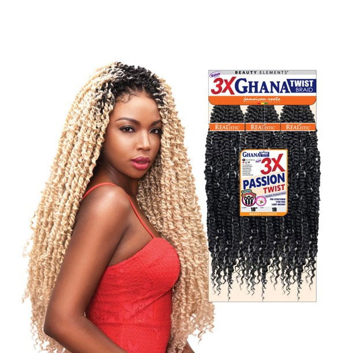 BEAUTY ELEMENTS GHANA TWIST SYNTHETIC HAIR CROCHET BRAID LOOP 3X PRE STRETCHED PASSION TWIST 24” ( #1 Jet Black 2 Packs )