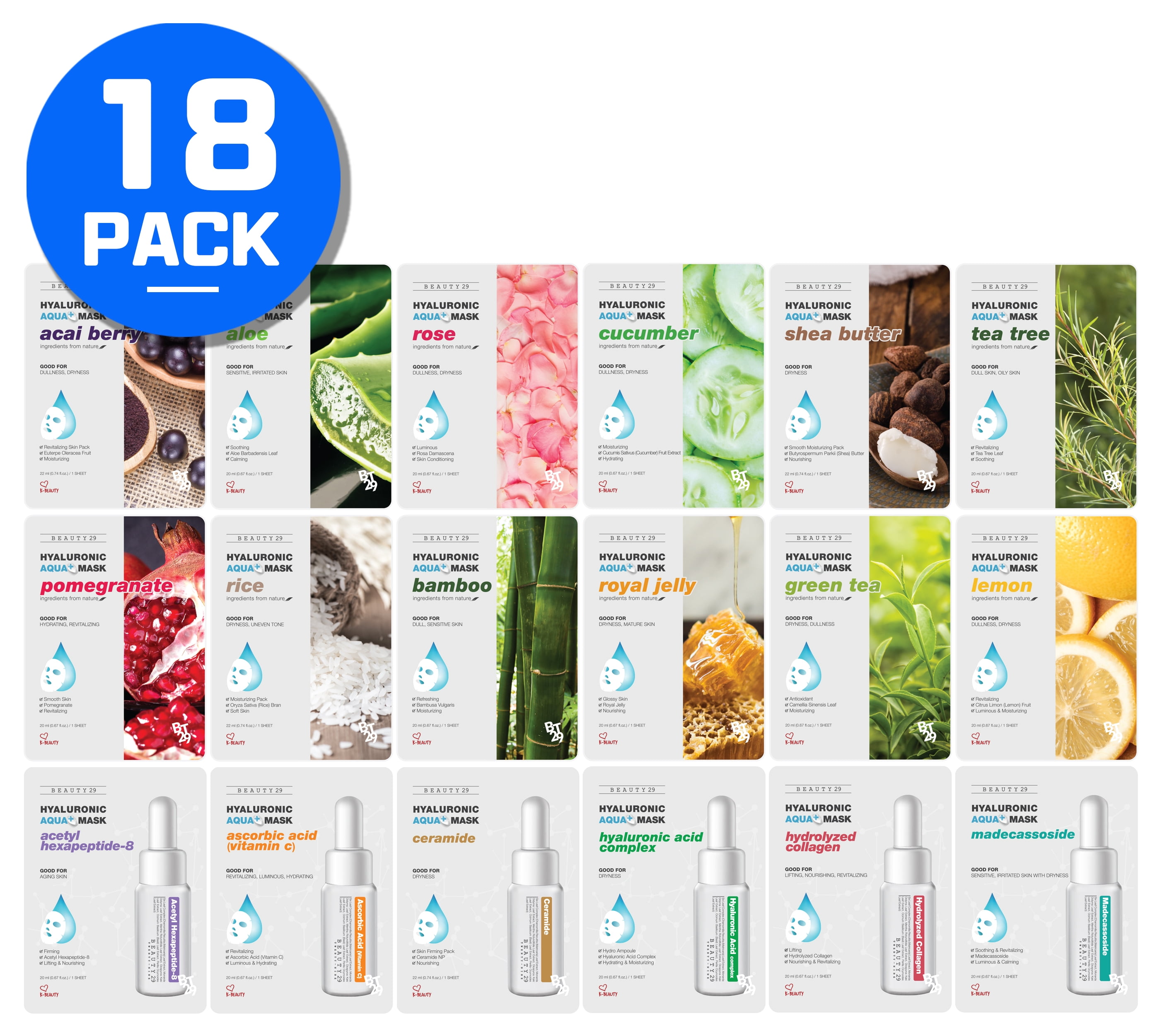 BEAUTY29 Face Mask Sheets Combo Pack, Hydrating, Revitalizing
