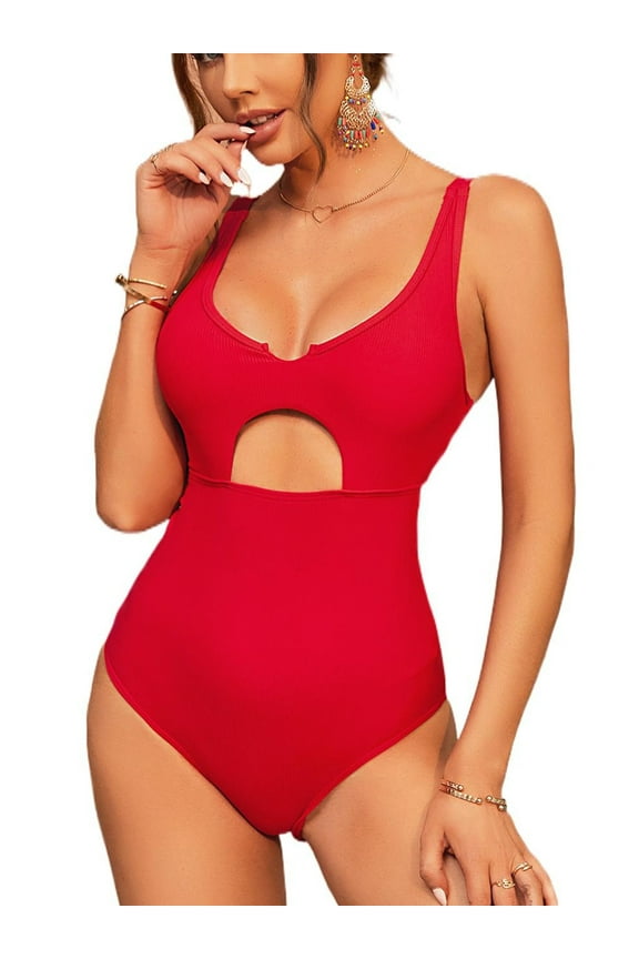 Womens V Neck One Piece Monkini Swimwear Hollow Out Bath Suit