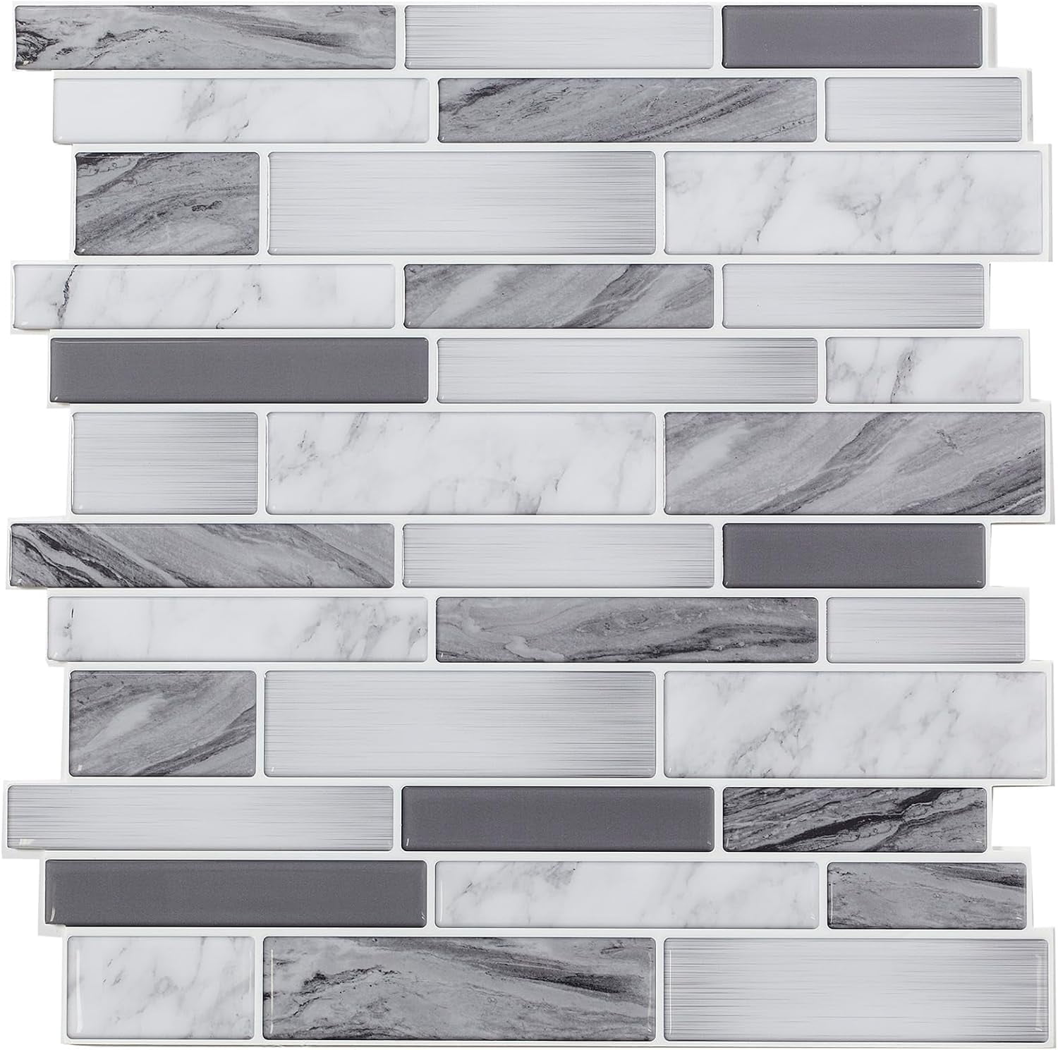 BEAUTYPEAK 11.8"x11.8" Peel and Stick Backsplash 10 Pack 3D Wall Tile for Kitchen, Bathroom, Gray Marble