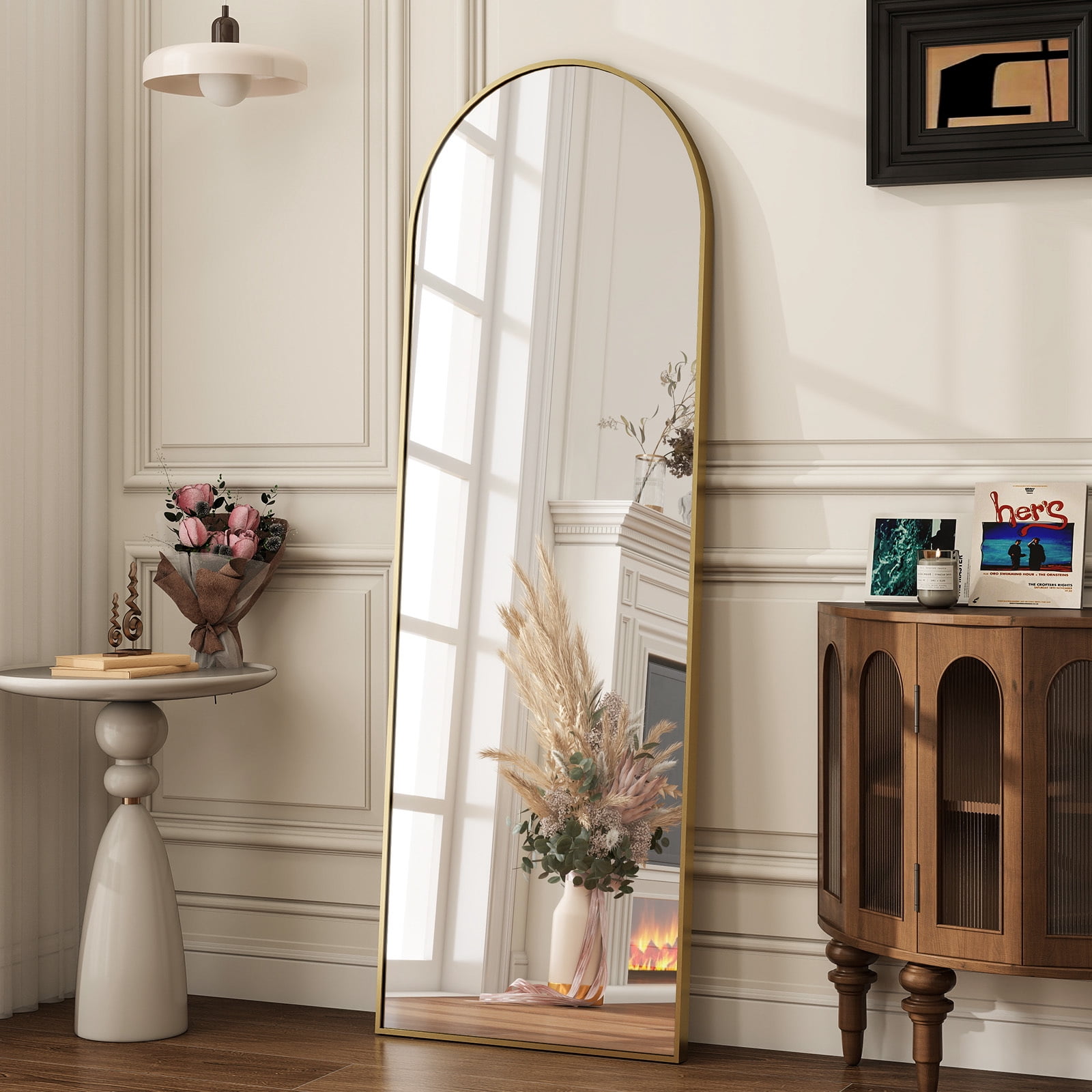 AUROMIR 16"x59" Arched Full Length Mirror Free Standing Full Body Floor Mirror, Gold