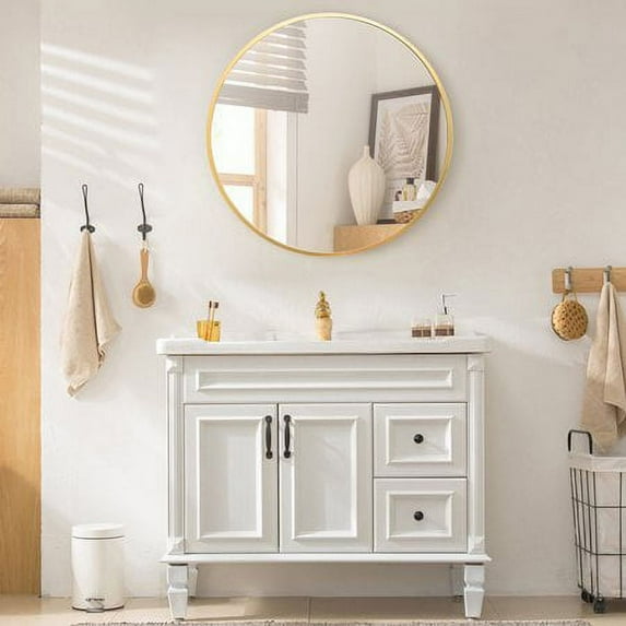 BEAUTYPEAK 20" Bathroom Mirror Wall Mirror Classic Round Mirror Hanging Leaning, Gold