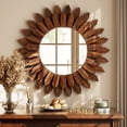 thumbnail image 1 of BEAUTYPEAK 20" Round Wood Sunburst Wall Mirror Vanity Mirror Wall Mounted, Dark brown, 1 of 6