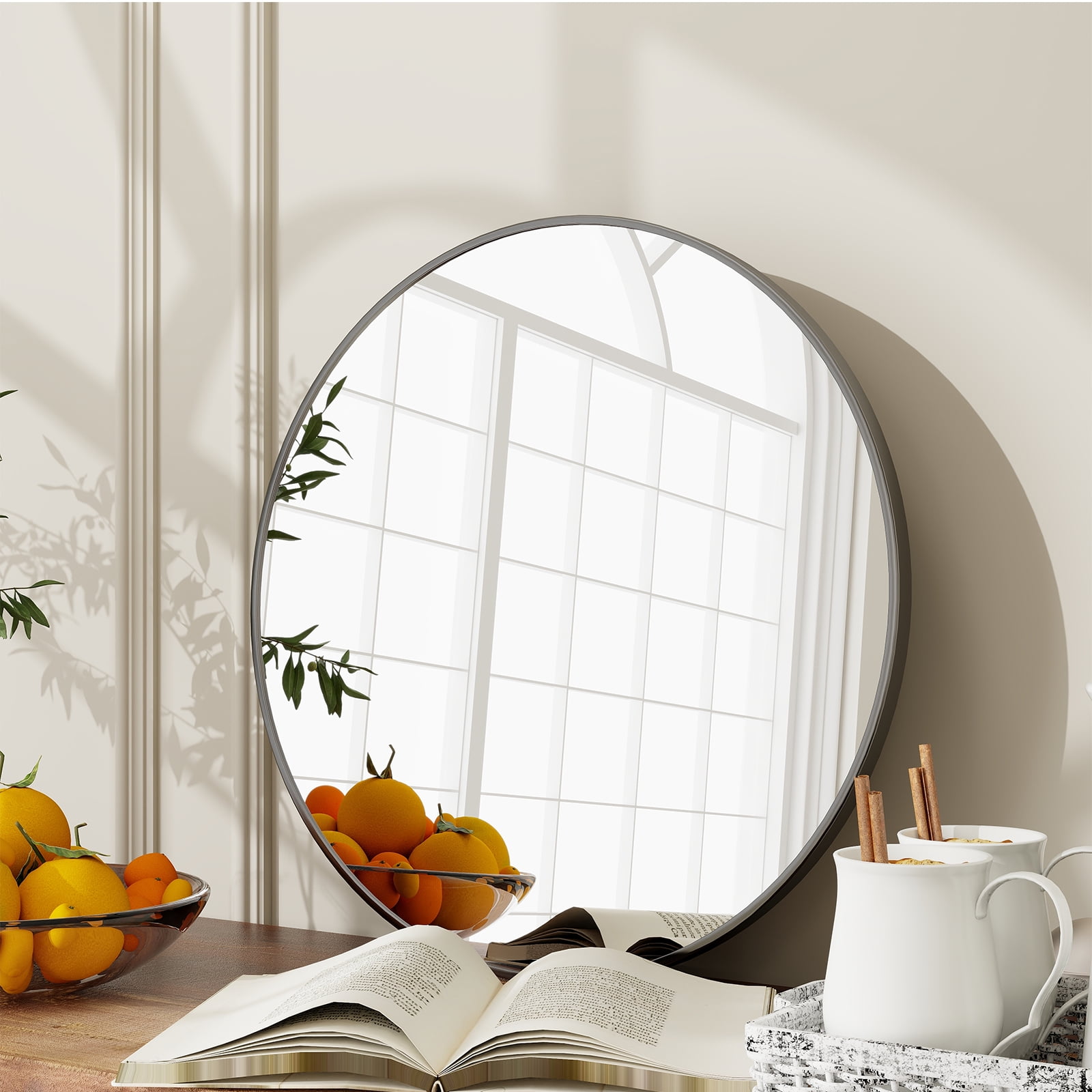 BEAUTYPEAK 20" Wall Mirror Bathroom Mirror Wall Mounted Round Mirror, Black