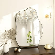 BEAUTYPEAK 20" x 28" Vanity Mirror Wall Wavy Mirror Bathroom Mirror Decor , Black
