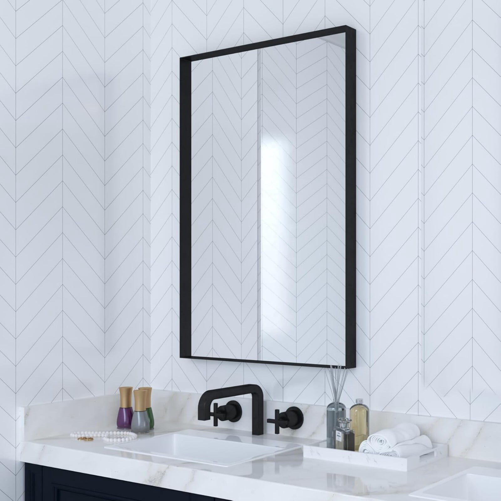 BEAUTYPEAK 20" x 30" Rectangle Bathroom Wall Mirror with Deep Frame ,Black