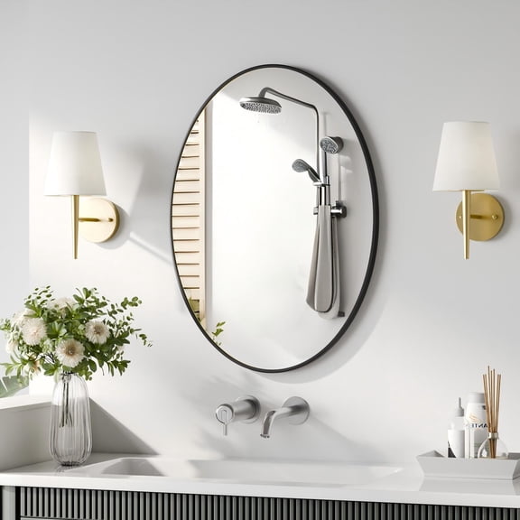 BEAUTYPEAK 20"x28" Oval Bathroom Mirror Wall Mirror,Black