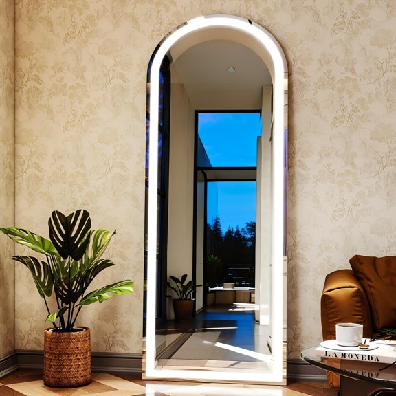 BEAUTYPEAK 21.1"x64" Full Length Standing Mirror with LED Lights,White