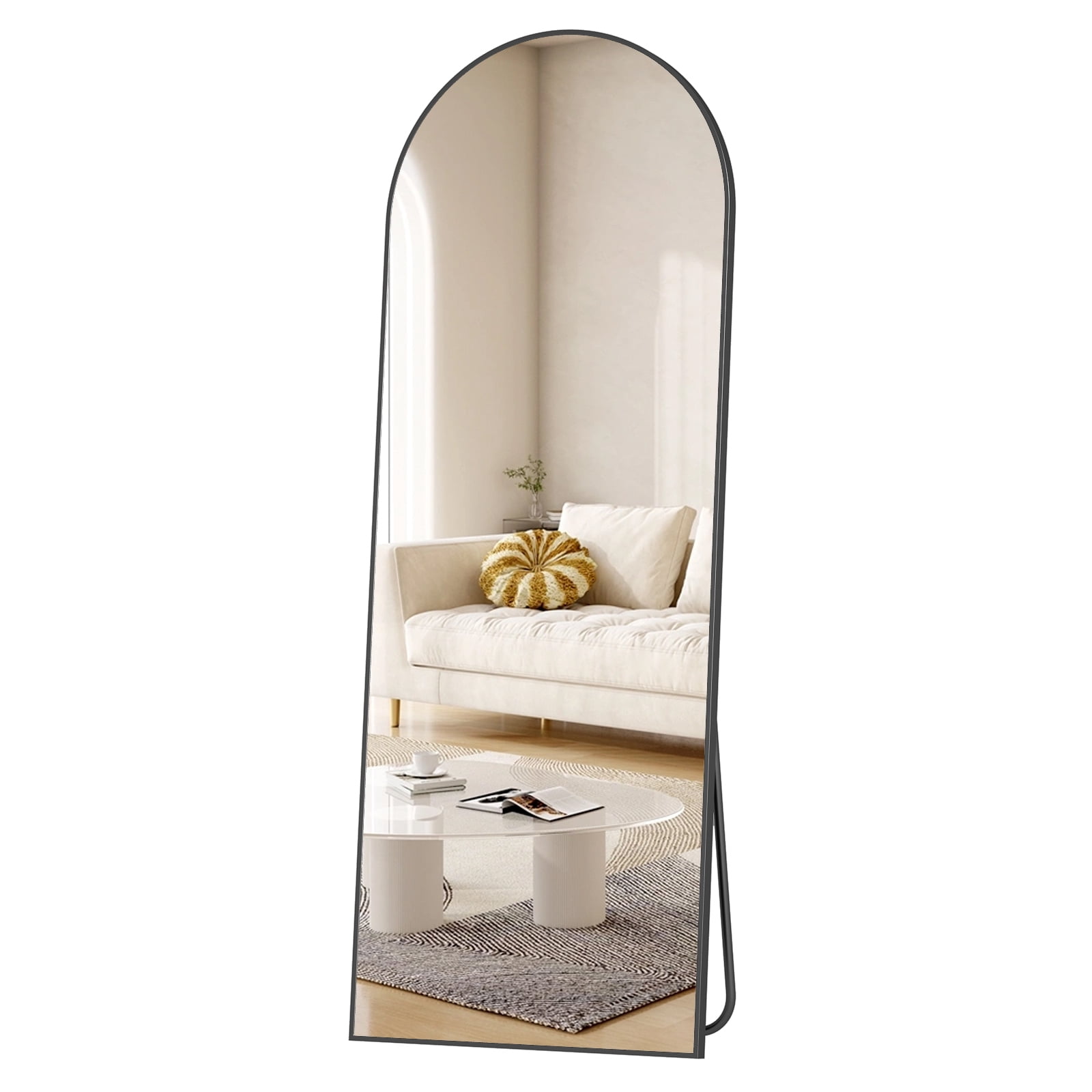 BEAUTYPEAK 21"x64" Arched Full Length Mirror Full Body Free Standing Floor Mirror, Black