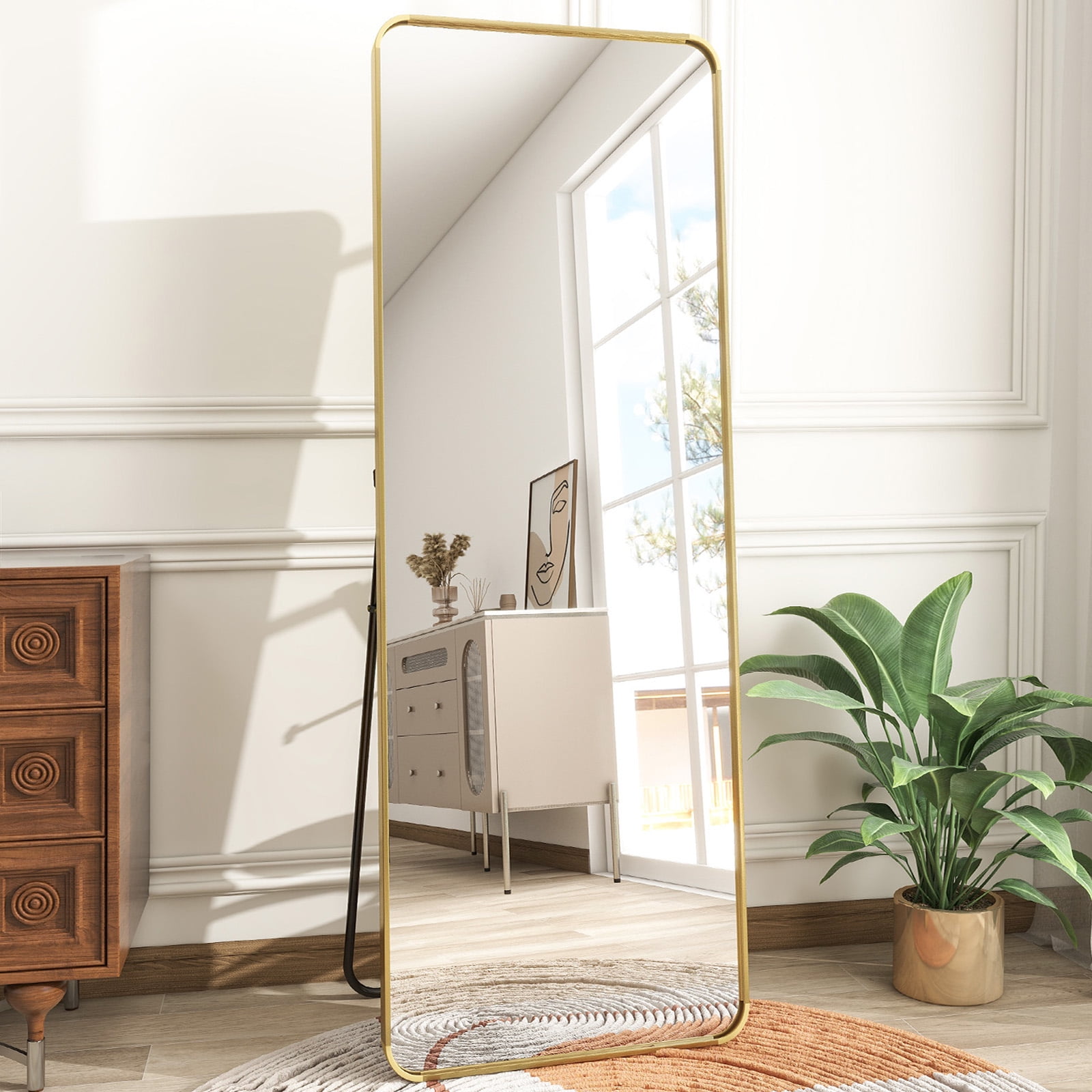 BEAUTYPEAK 21x64 Full Length Mirror Rectangle Safe Standing Floor Mirror,Gold - image 1 of 6