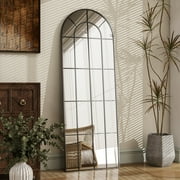 BEAUTYPEAK 23"x65" Arched Full-Length Windowpane Mirror Wall-Decor Mirror,Black