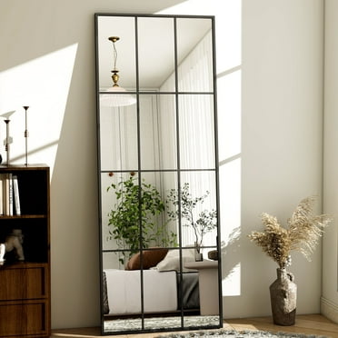 BEAUTYPEAK 23"x65" Full-Length Windowpane Mirror Wall-Decor Mirror,Black