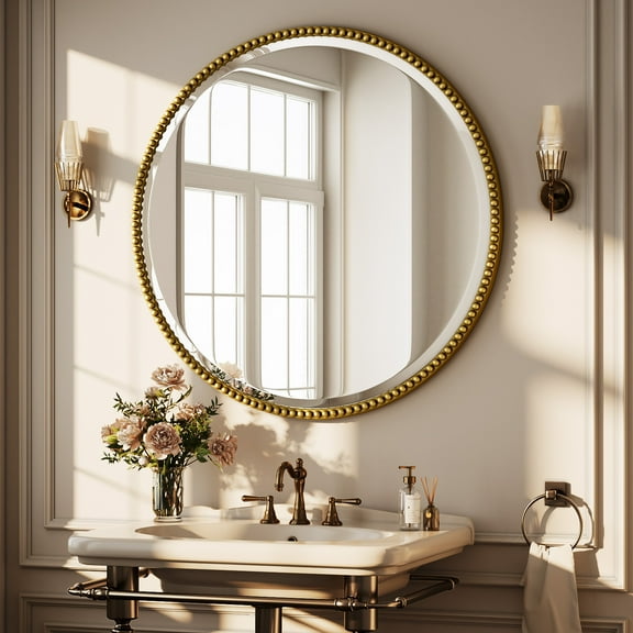 BEAUTYPEAK 24" Round Bathroom Vanity Mirror, Gold