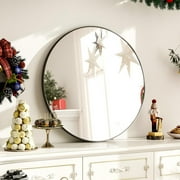 BEAUTYPEAK 24" Wall Mirror Bathroom Mirror Wall Mounted Round Mirror, Black