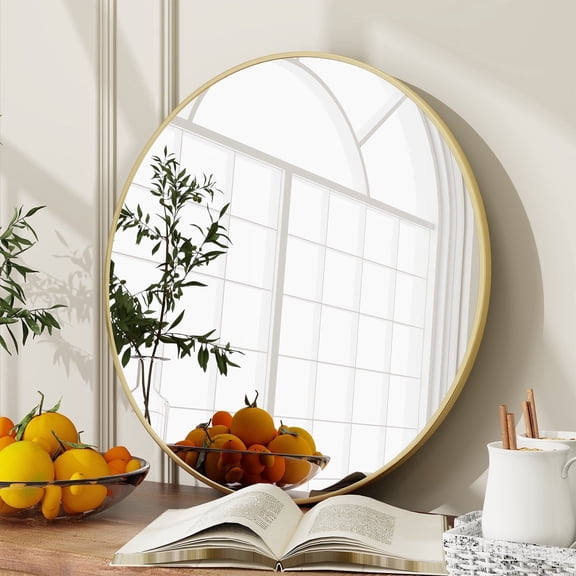 BEAUTYPEAK 24" Wall Mirror Bathroom Mirror Wall Mounted Round Mirror, Gold