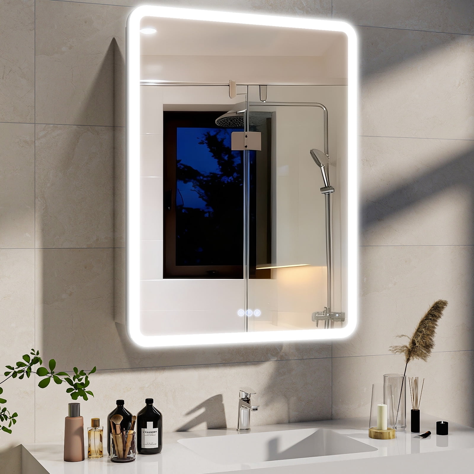 BEAUTYPEAK 24" x 32" Bathroom LED Mirror Medicine Cabinet with Storage Adjustable 3 Color Temperature