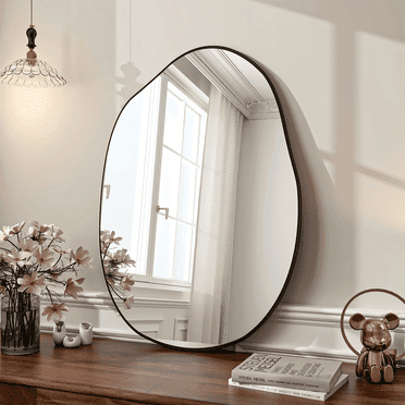 BEAUTYPEAK 24" x 32" Vanity Mirror Wall Wavy Mirror Bathroom Mirror Decor , Black
