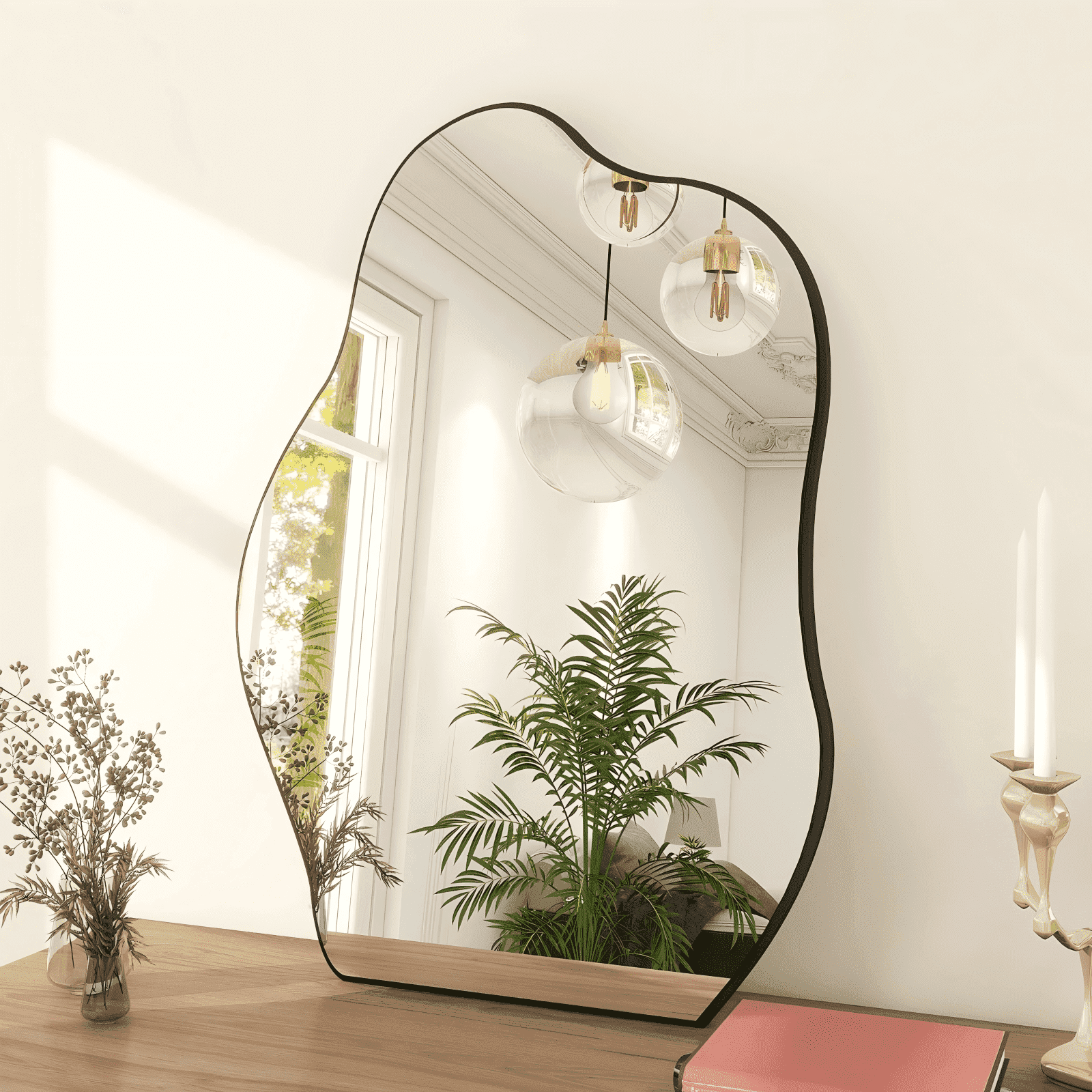BEAUTYPEAK BEAUTYPEAK 24" x 32" Vanity Mirror Wall Wavy Mirror Bathroom Mirror Decor , Black