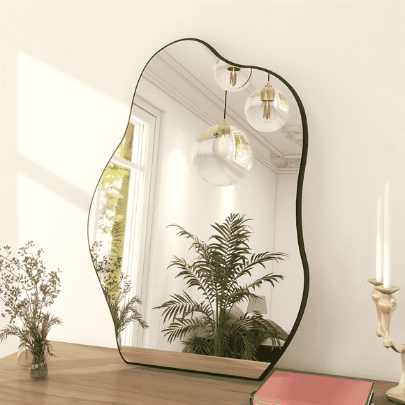 BEAUTYPEAK 24" x 32" Vanity Mirror Wall Wavy Mirror Bathroom Mirror Decor , Black