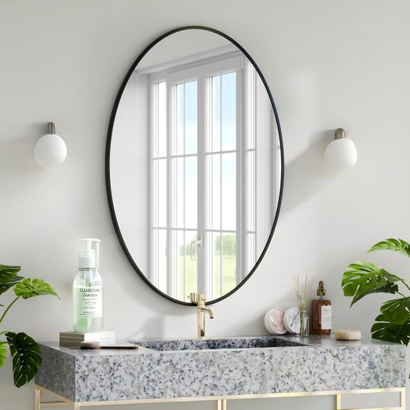 BEAUTYPEAK 24"x36" Oval Bathroom Mirror Wall Mirror,Black