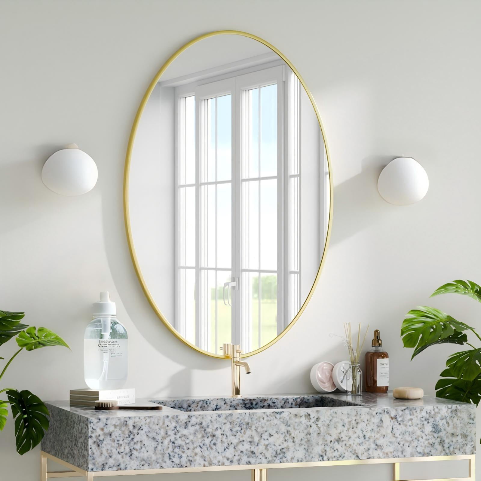 BEAUTYPEAK 24"x36" Oval Bathroom Mirror Wall Mirror,Gold