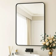 BEAUTYPEAK 24"x36" Wall Mirror Rounded Corners Hanging Vanity Mirror Black