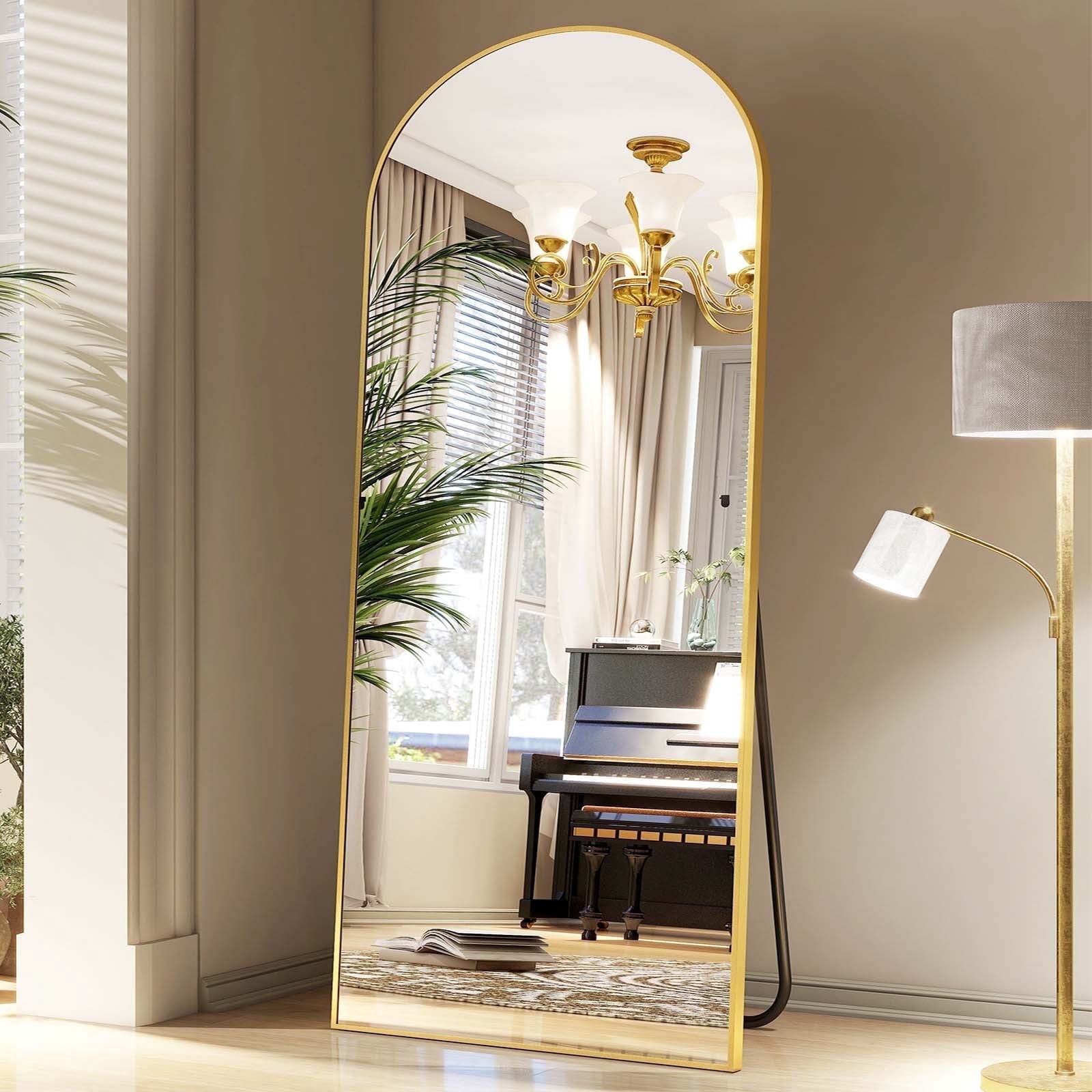 AUROMIR 24"x65" Arched Full Length Mirror Full Body Free Standing Floor Mirror, Black