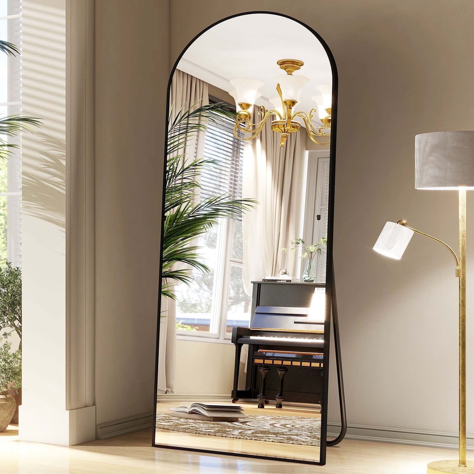 AUROMIR 24"x65" Arched Full Length Mirror Full Body Free Standing Floor Mirror, Black